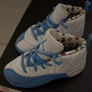 Jordan Kids White and Light Blue High-Top Sneakers